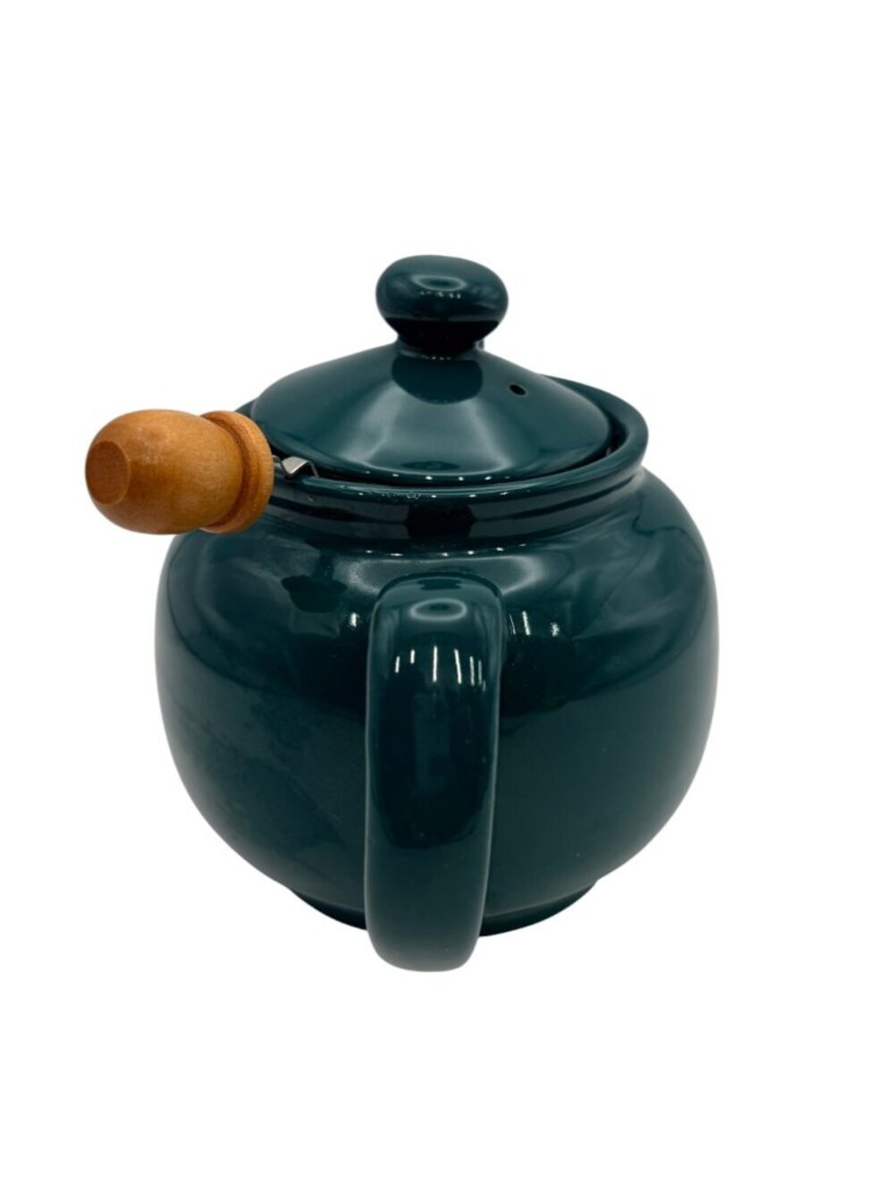 Dark Green Ceramic Teapot w/Stainless Steel Infuser & Wooden Handle Lid – Modern - Picture 6 of 11